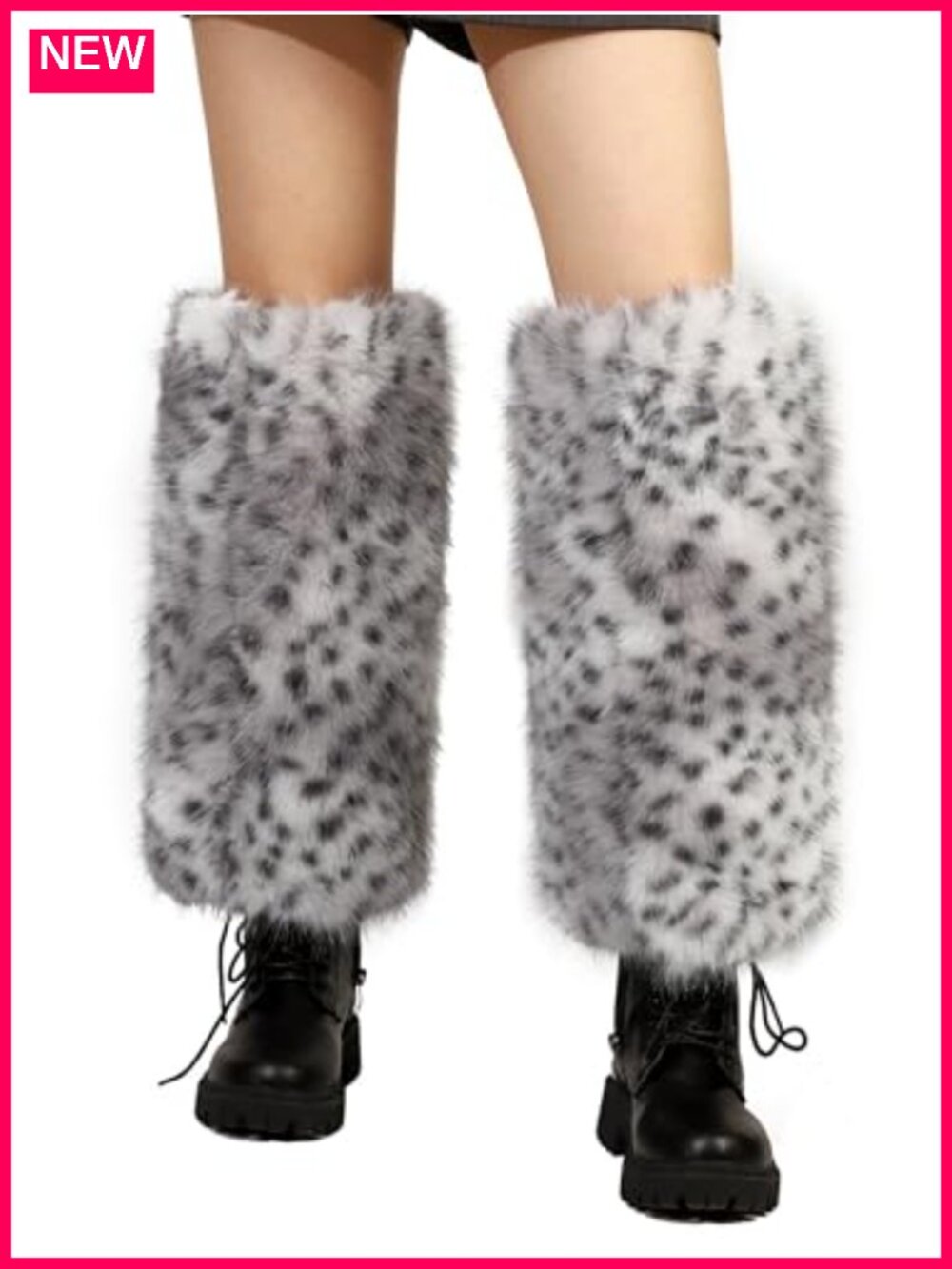 Faux Fur Leopard Print Leg Warmers Long Boot Cuffs Women Fluffy